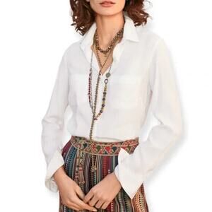 Peruvian Connection Bianca Button Down Shirt Long Sleeve Lyocell White Large